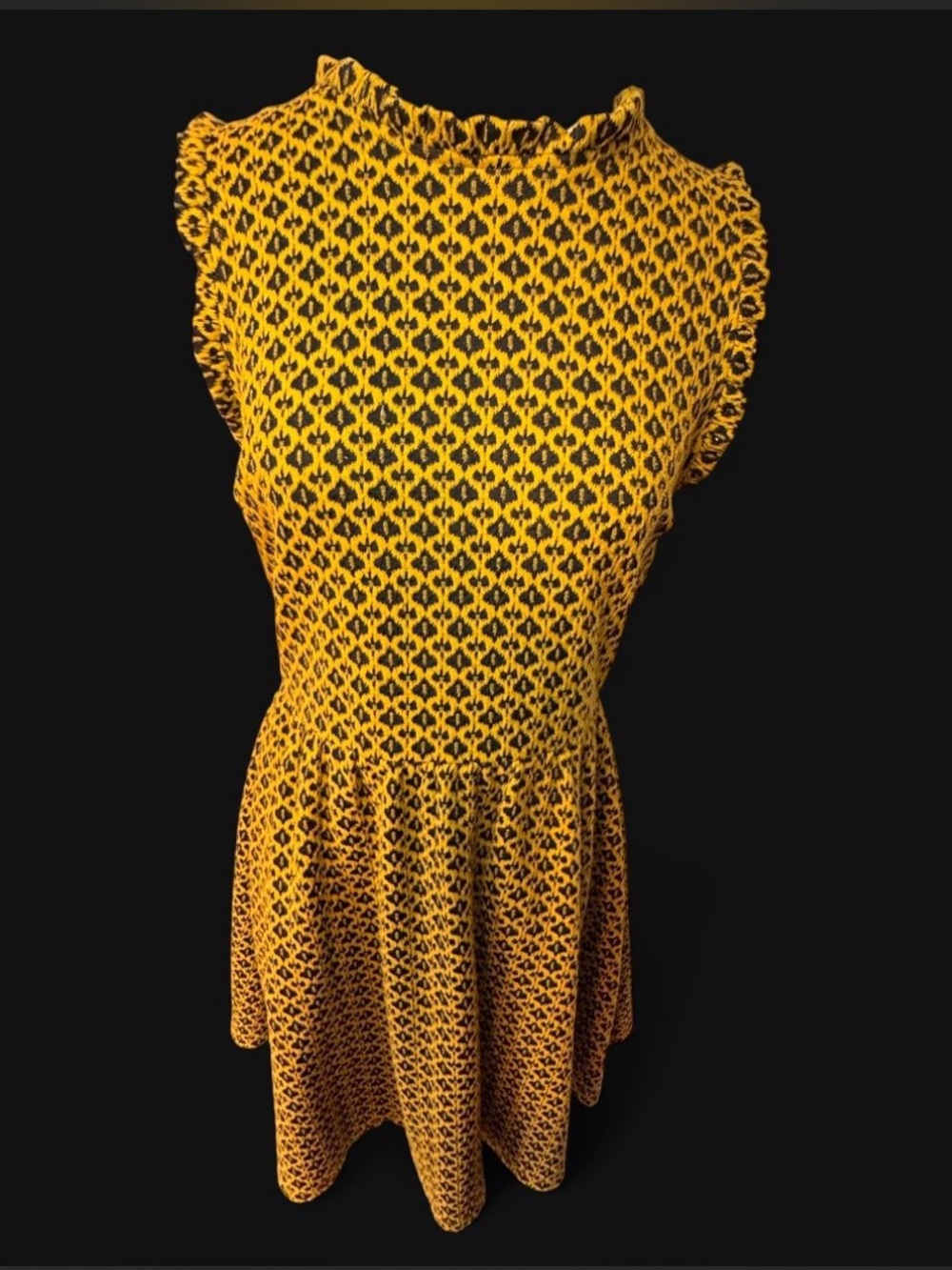 Xhilaration Mustard Yellow & Black Knit Jacquard Mini Dress, Fit & Flare, Size L